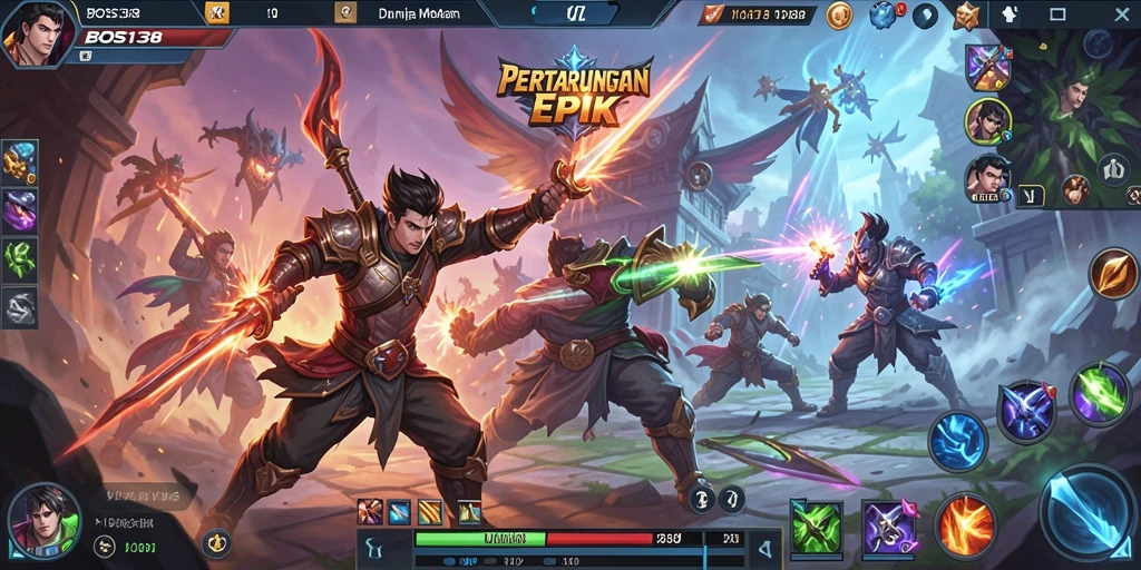 Screenshot gameplay BOS138 yang menampilkan aksi seru dalam pertarungan MOBA.