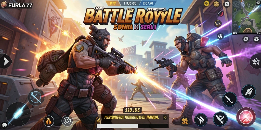 Screenshot FURLA77 menunjukkan pertarungan seru di arena Battle Royale.