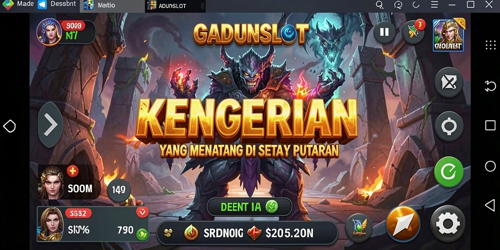 Screenshot gameplay GADUNSLOT menampilkan suasana menyeramkan dan mendebarkan.