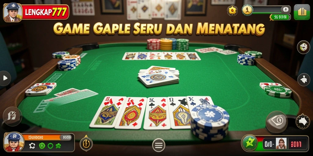 Tampilan gameplay Gaple seru dalam LENGKAP777 yang asyik.
