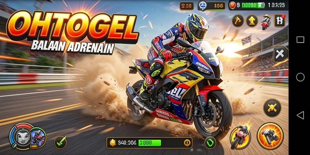 Tampilan gameplay OHTOGEL dengan balapan motor yang seru.