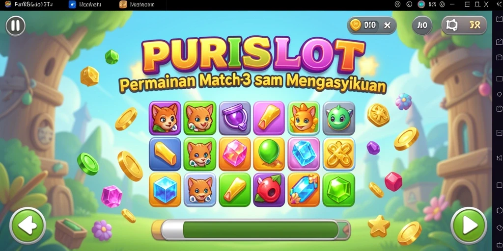 Gameplay menarik dari PURISLOT dengan mekanisme Match-3 yang seru.