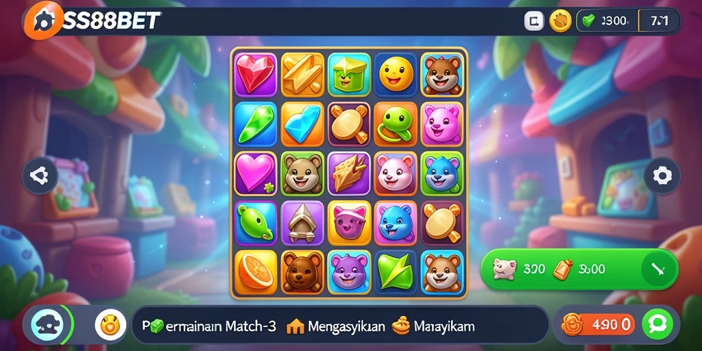 Gameplay seru permainan Match-3 yang mengujikan strategi.