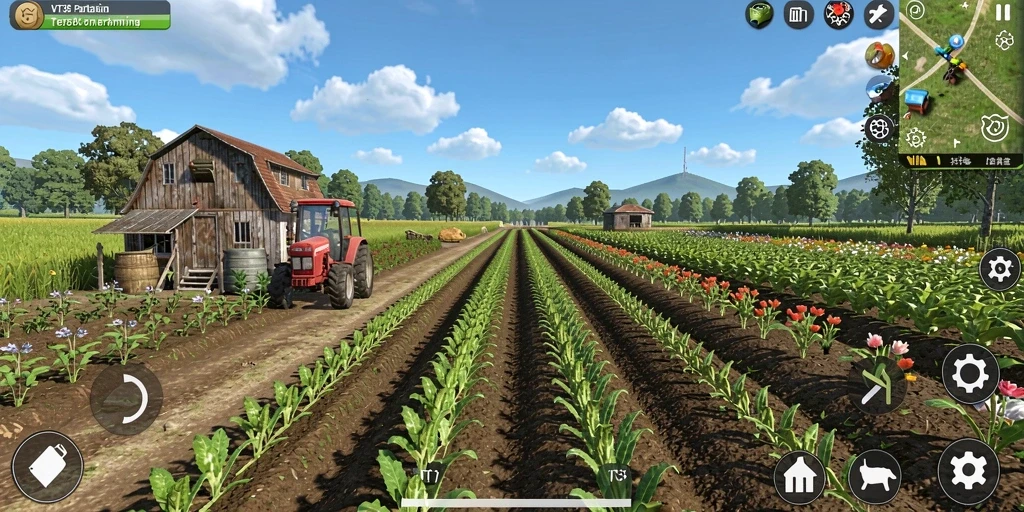 Screenshot utama VT38 menampilkan gameplay pertanian yang seru dan interaktif.